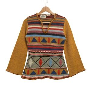Vintage 70s Organically Grown by Arpeja Sweater M Bell‎ Sleeve Boho Hippie Retro